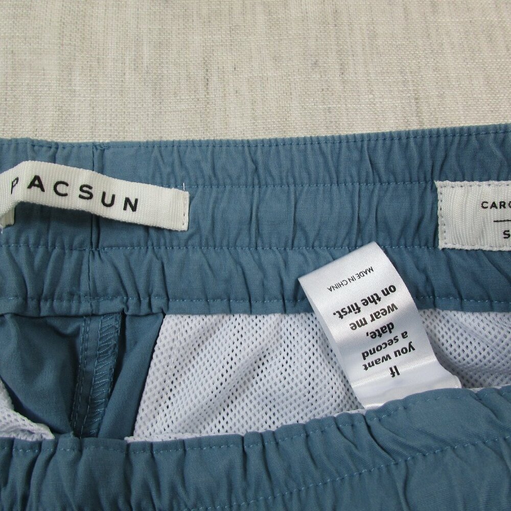 PacSun Cargo Pants Mens Small Blue Stretch Craig Slim Elastic Waist Drawstring - Picture 3 of 10
